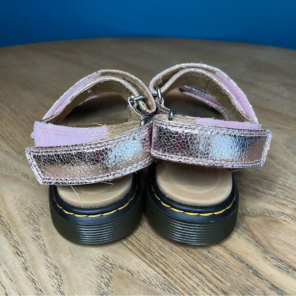 Dr. Martens Junior Romi Metallic Leather Strap Sandals Pink Crinkle Girl’s 12 - Picture 3 of 8